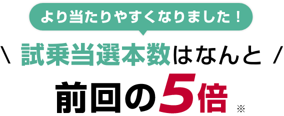 より当たりやすくなりました！試乗当選本数はなんと前回の5倍