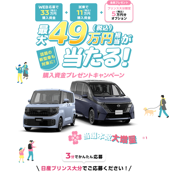 最大49万円相当が当たる！話題の新型車も対象に！購入資金プレゼントキャンペーン