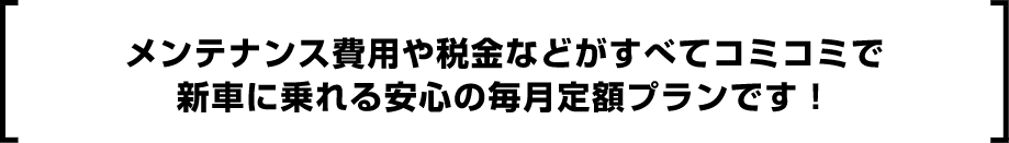 メンテナンス費用や税金などがすべてコミコミで新車に乗れる安心の毎月定額プランです！