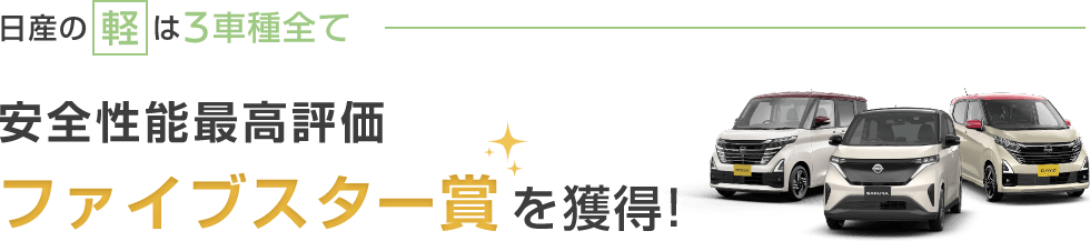 日産の軽は3車種全て安全性能最高評価ファイブスター賞を獲得!