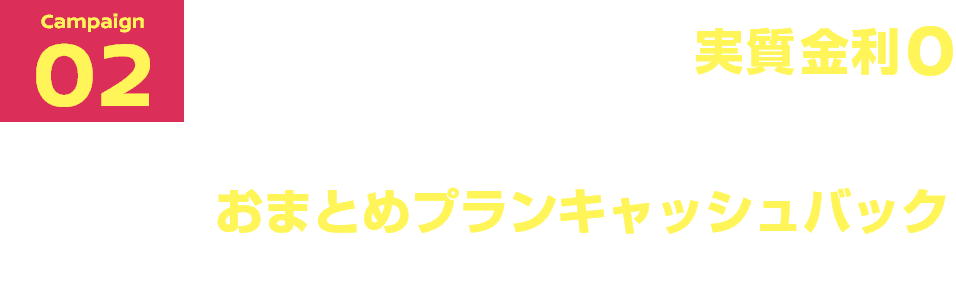 campaign02 BVC購入後6ヶ月間実質金利0キャンペーン & おまとめプランキャッシュバックキャンペーン