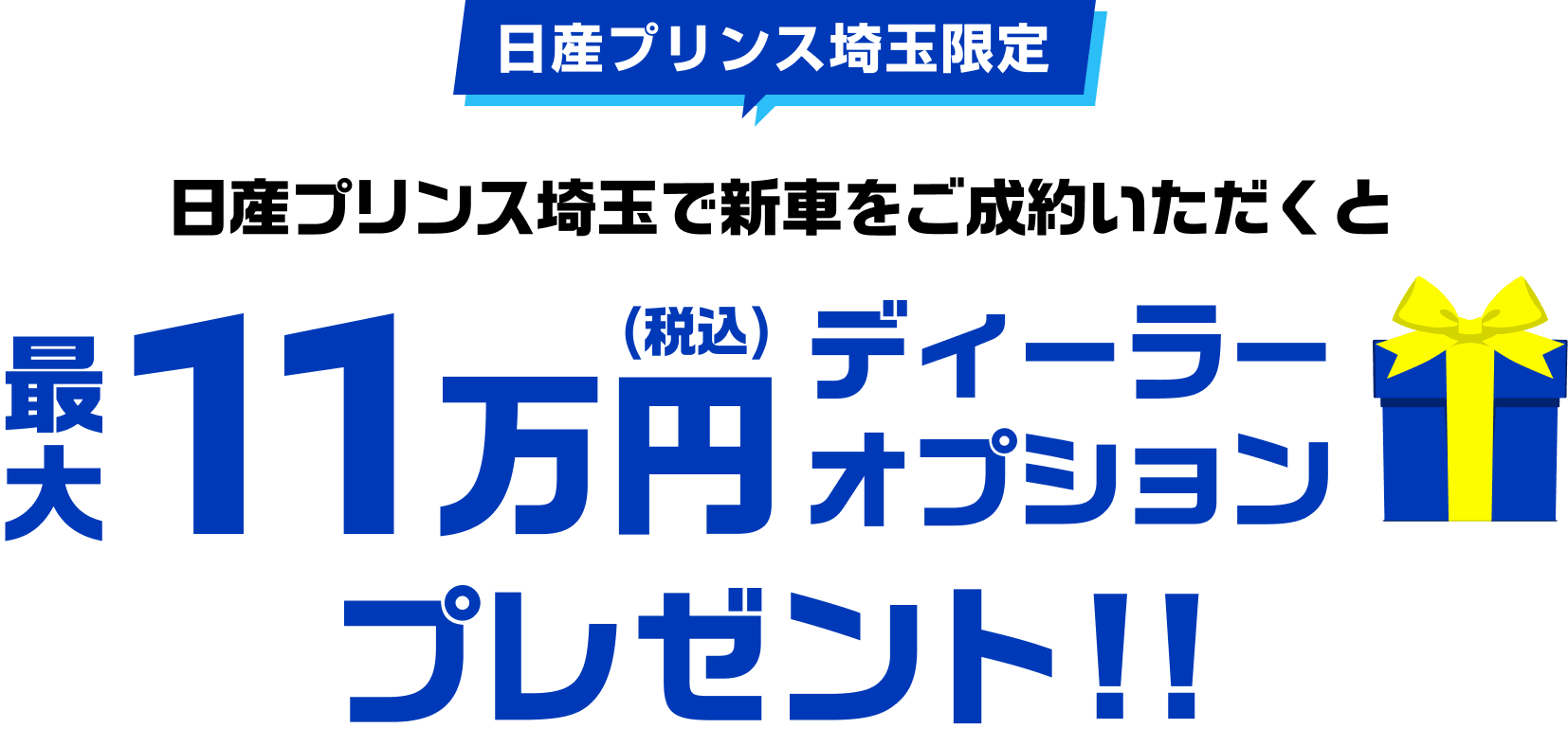 日産プリンス埼玉限定 日産プリンス埼玉で新車をご成約いただくと最大11万円(税込)ディーラーオプションプレゼント!!