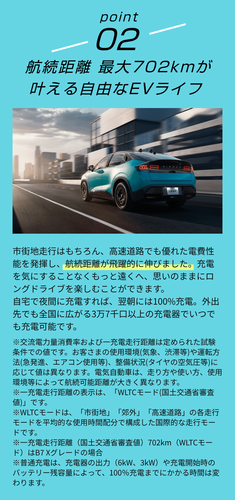 point02 航続距離最大702kmが叶える自由なEVライフ
