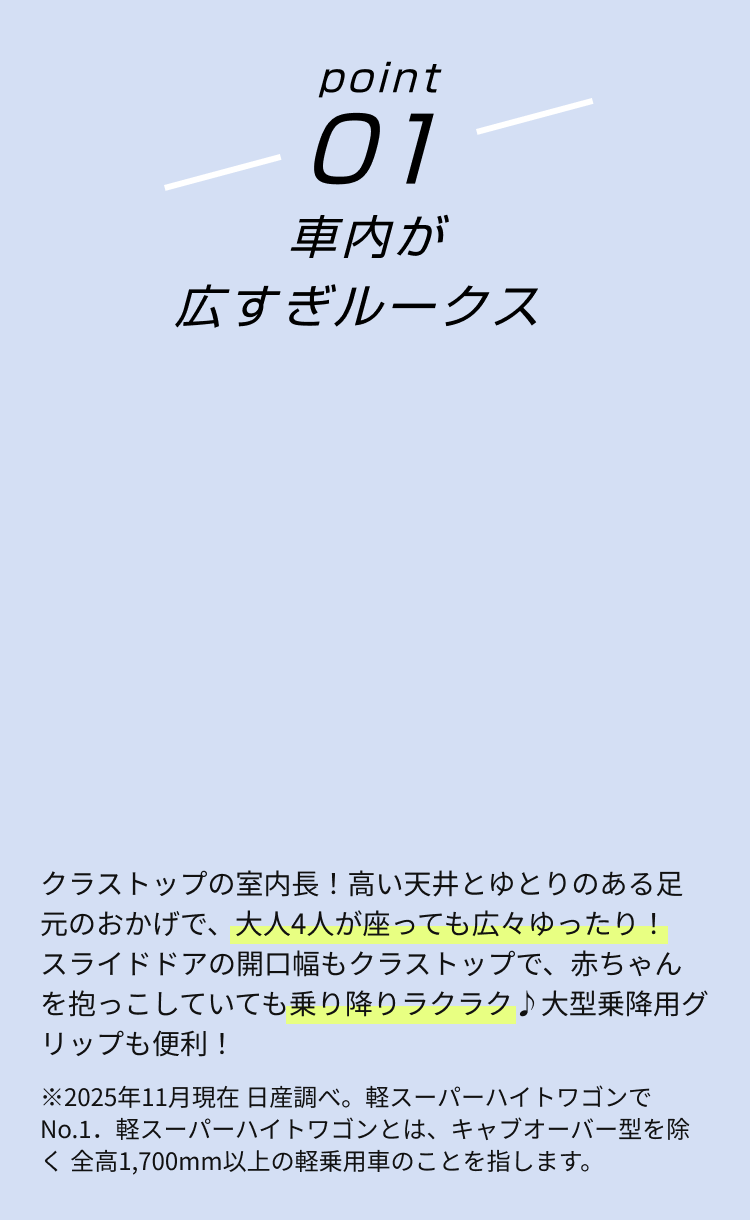 point01 車内が広すぎルークス
