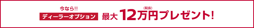 今なら!!ディーラーオプション最大12万円(税抜)プレゼント!