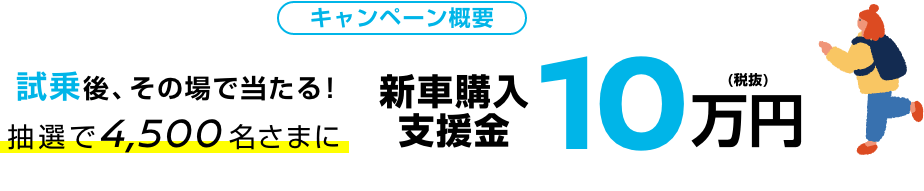 試乗後、その場で当たる!抽選で4,500名さまに新車購入支援金10万円