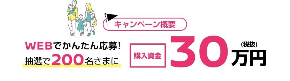 キャンペーン概要 WEBでかんたん応募!抽選で200名さまに購入資金30万円