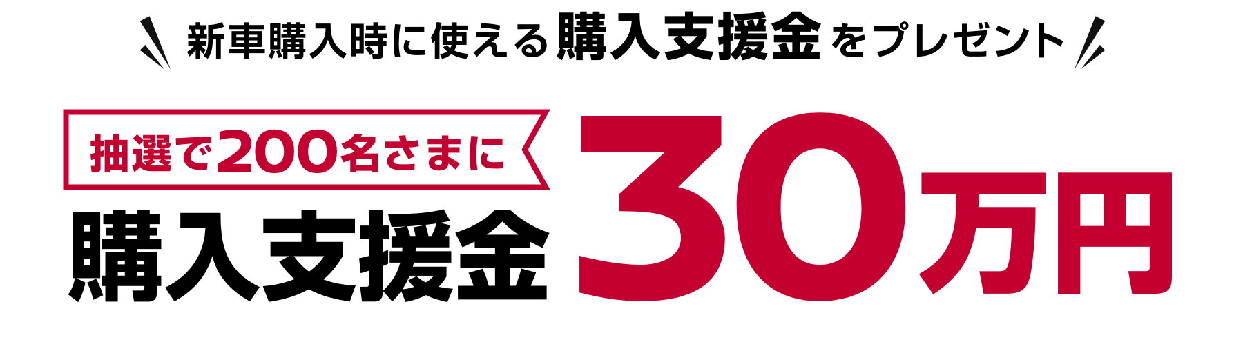 新車購入時に使える購入支援金をプレゼント 抽選で200名さまに購入支援金30万円