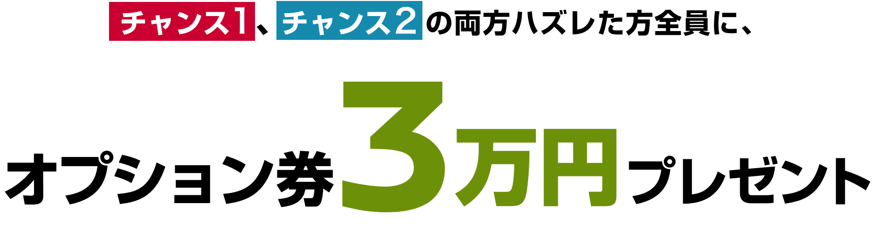 チャンス1、チャンス2の両方ハズレた方全員に、オプション券3万円プレゼント