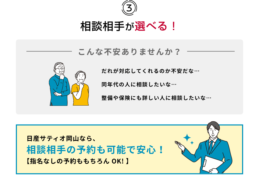 3 相談相手が選べる！