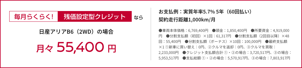 毎月らくらく! 残価設定型クレジットなら月々55,400円
