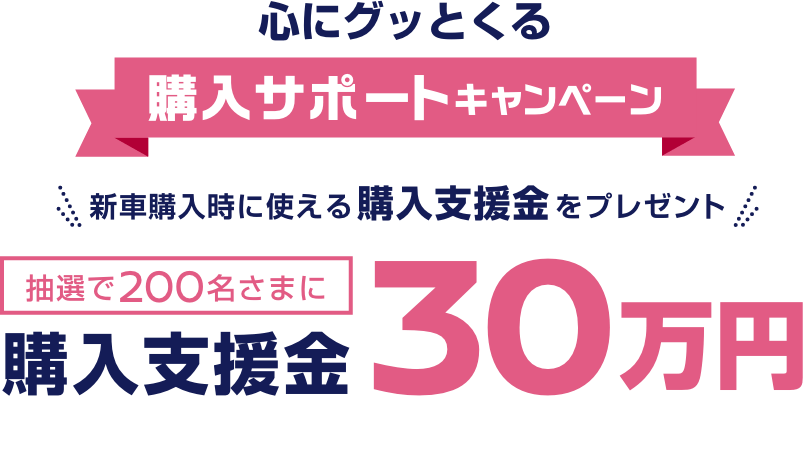 CHANCE 01 心にグッとくる購入サポートキャンペーン 新車購入時に使える購入支援金をプレゼント 抽選で200名さまに購入支援金30万円