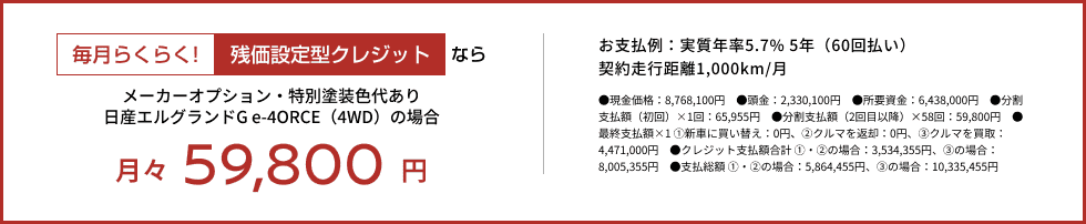 毎月らくらく!残価設定型クレジットなら月々59,800円