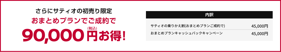 さらにサティオの初売り限定 おまとめプランでご成約で90,000円(税込)お得!