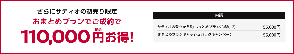 さらにサティオの初売り限定 おまとめプランでご成約で110,000円(税込)お得!