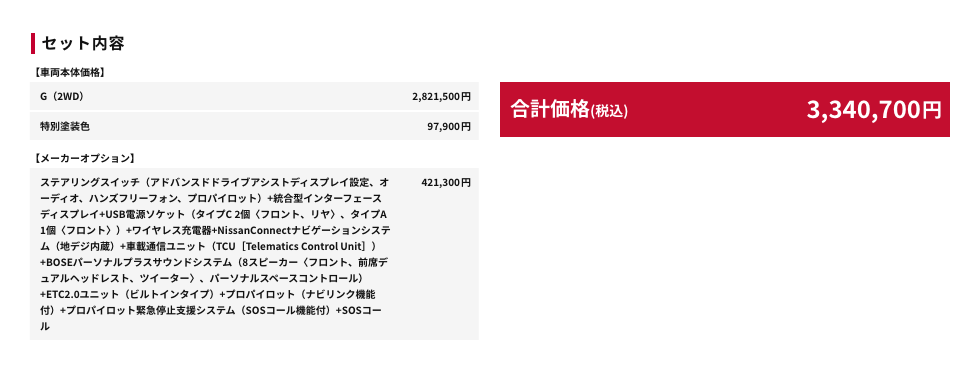 セット内容 合計価格(税込) 3,340,700円