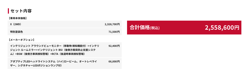 セット内容 合計価格(税込) 2,558,600円