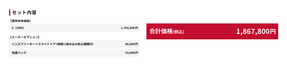 セット内容 合計価格(税込) 1,867,800円