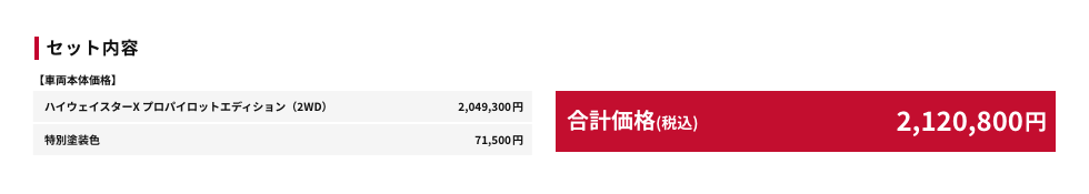 セット内容 合計価格(税込) 2,120,800円