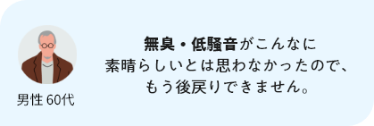 無臭・低騒音がこんなに素晴らしいとは思わなかったので、もう後戻りできません。
