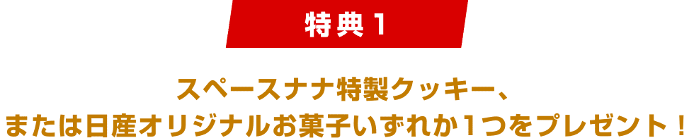 [特典1]スペースナナ特製クッキー、または日産オリジナルお菓子いずれか1つをプレゼント！