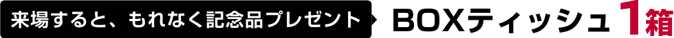 来場すると、もれなく記念品プレゼント BOXティッシュ1箱