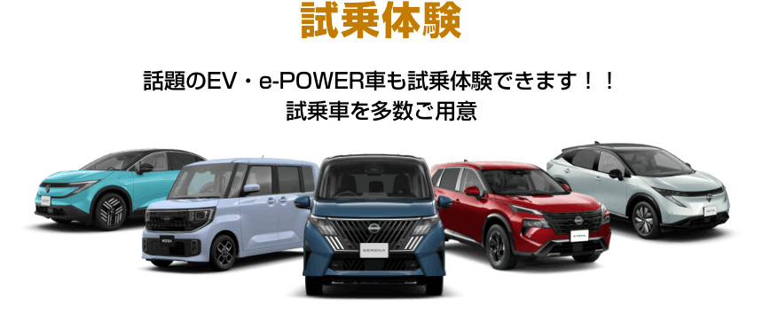 試乗体験 話題のEV・e-POWER車も試乗体験できます!! 試乗車を多数ご用意