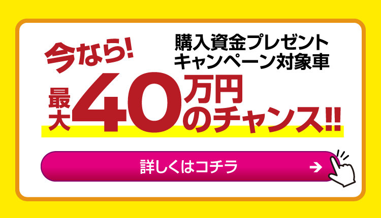 今なら最大40万円のチャンス！～購入資金プレゼントキャンペーン対象車
