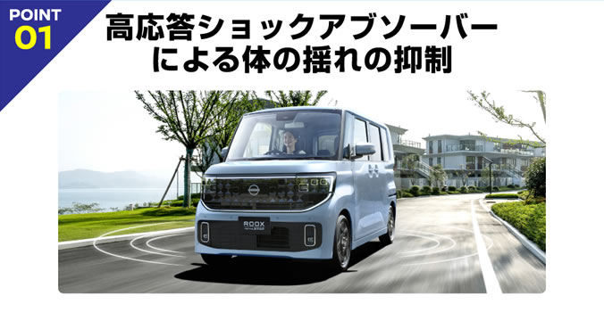 POINT 01 高応答のショックアブソーバーによる体の揺れの抑制
