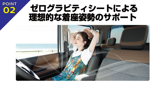 POINT 02 ゼログラビティシートによる理想的な着座姿勢のサポート
