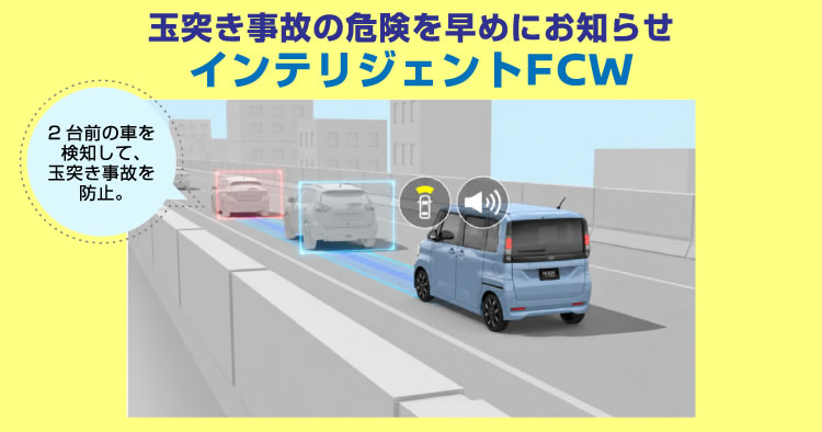 玉突き事故の危険を早めにお知らせ／インテリジェント FCW