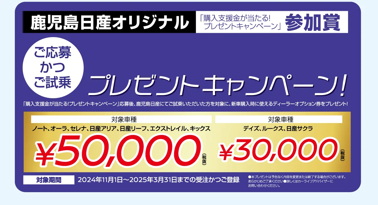 鹿児島日産オリジナル「試乗キャンペーン」参加賞画像