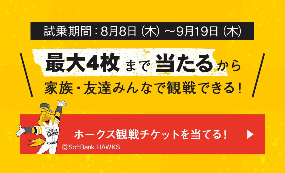 ホークス観戦チケットが最大4枚まで当たる！
					