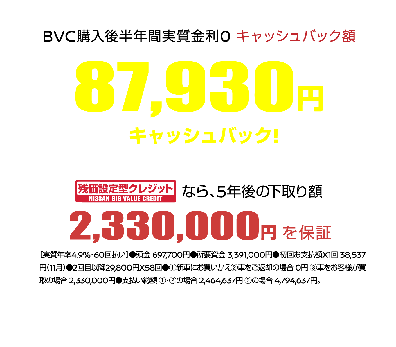 BVC購入後半年間実質金利0 キャッシュバック額 87,930円キャッシュバック!