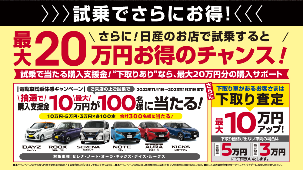 試乗でさらにお得！最大20万円お得のチャンス！