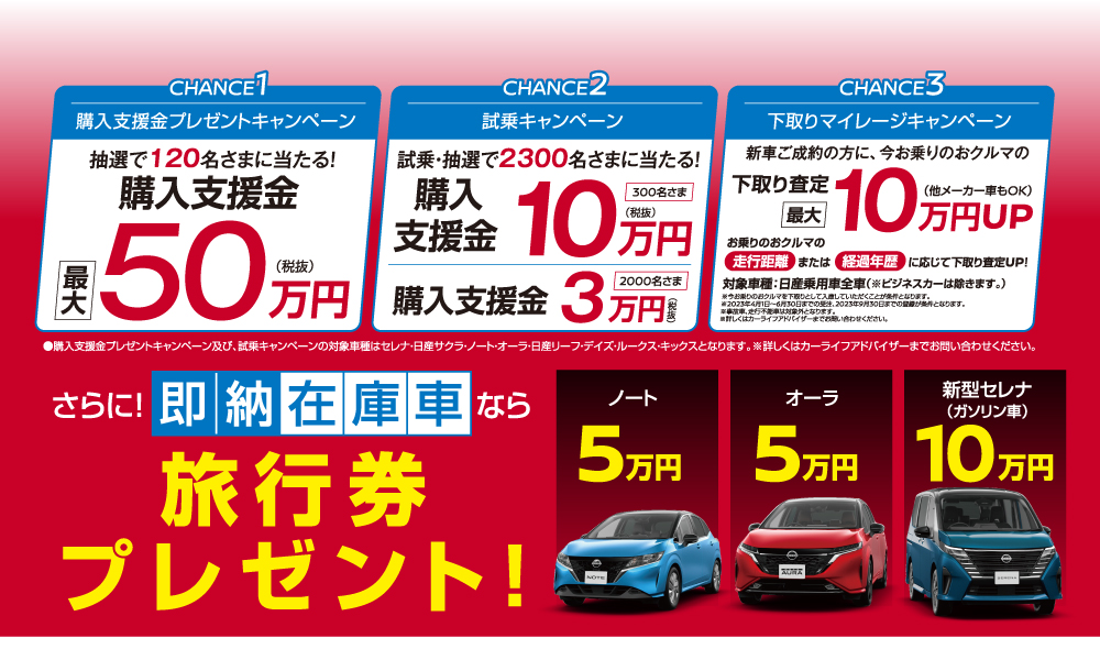 即納在庫車・JTB旅行券プレゼント