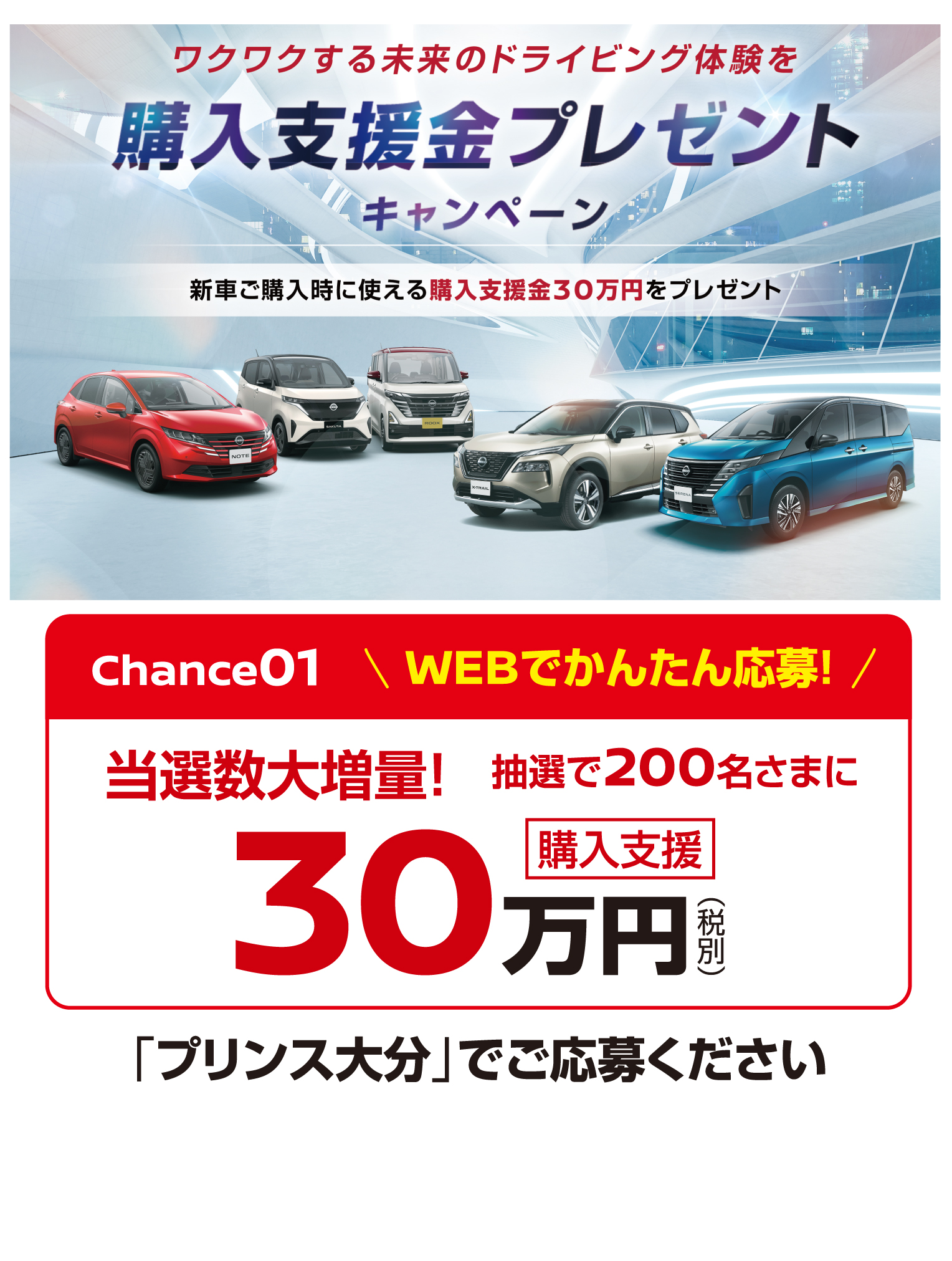 購入支援金プレゼントキャンペーン　Chance01 WEBでカンタン応募