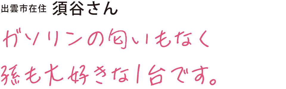 ガソリンの匂いもなく孫も大好きな1台です。